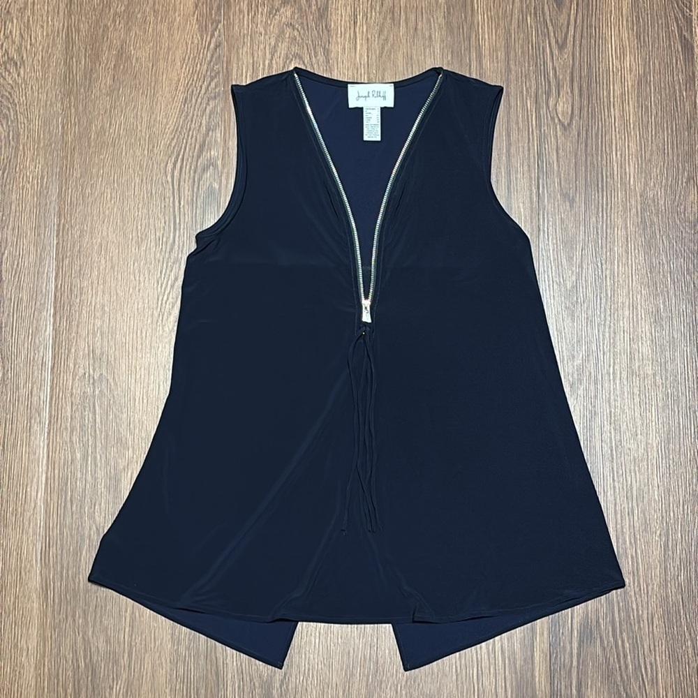 Joseph Ribkoff Blue Zip Blouse Sophisticated Minimalist Top 4
